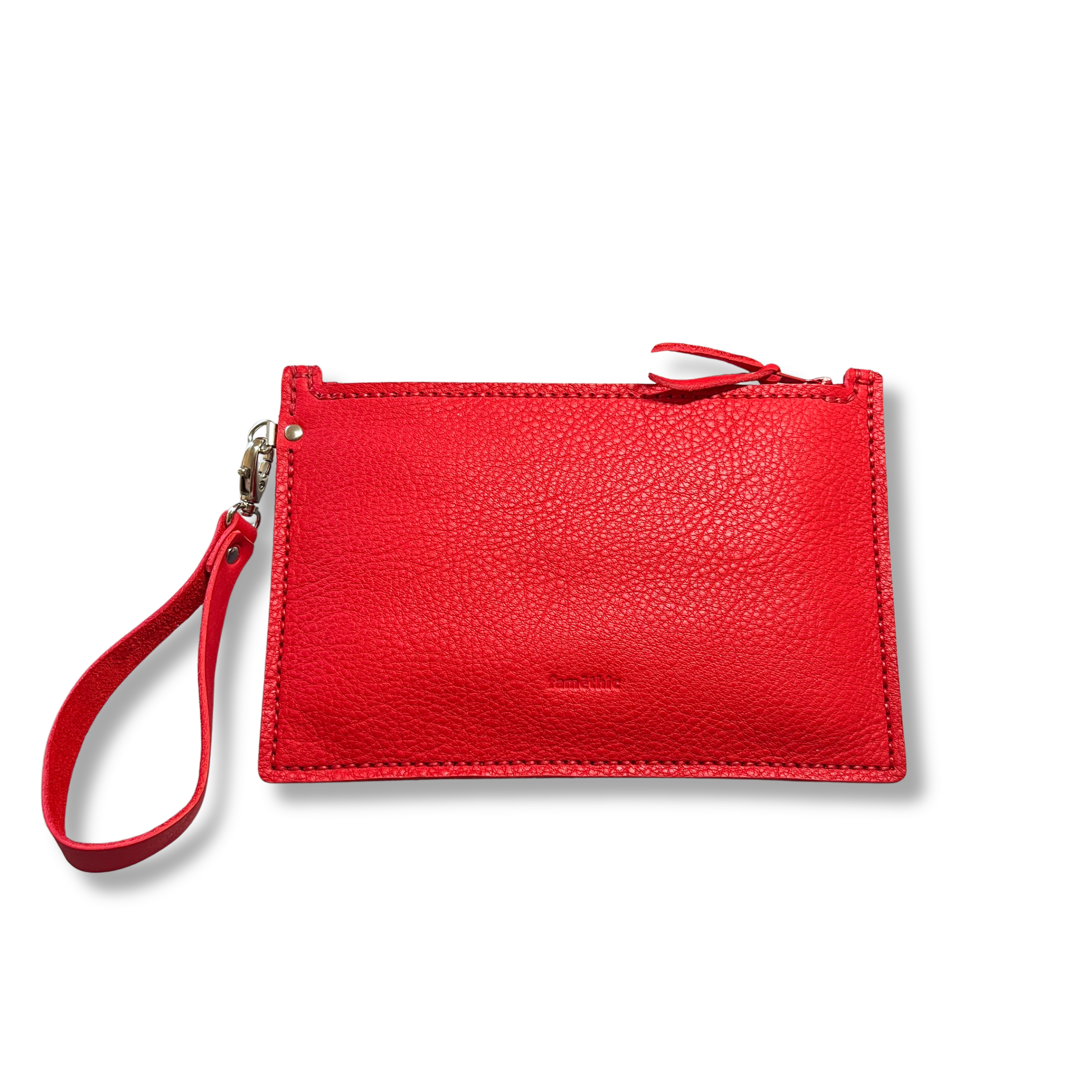 Grande pochette zippée avec dragonne Bardane - Rouge corail