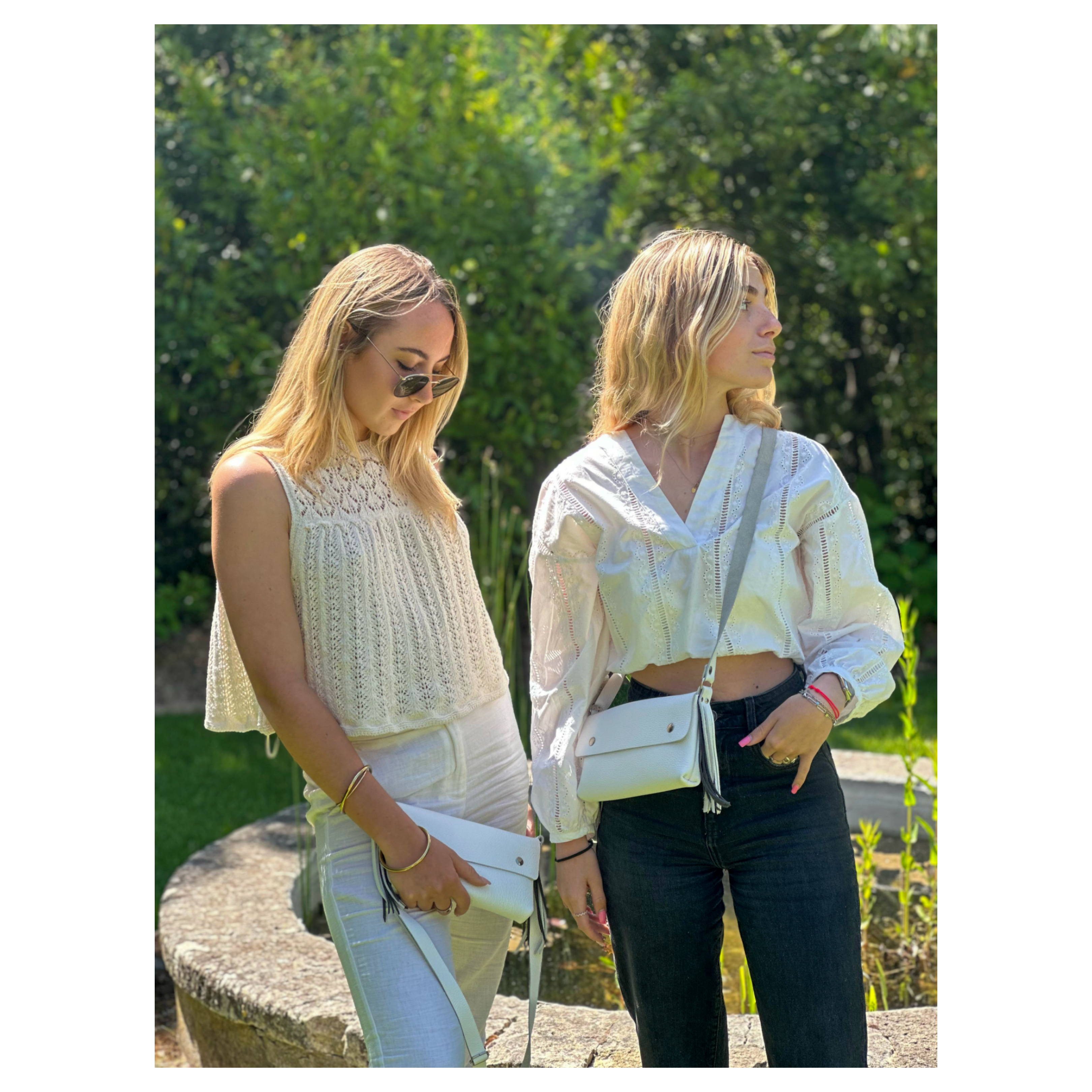 sac à main pochette anthyllis chaîne acier cuir français maroquinerie éthique responsable made in france faméthic rose bleu lavande blanc frange