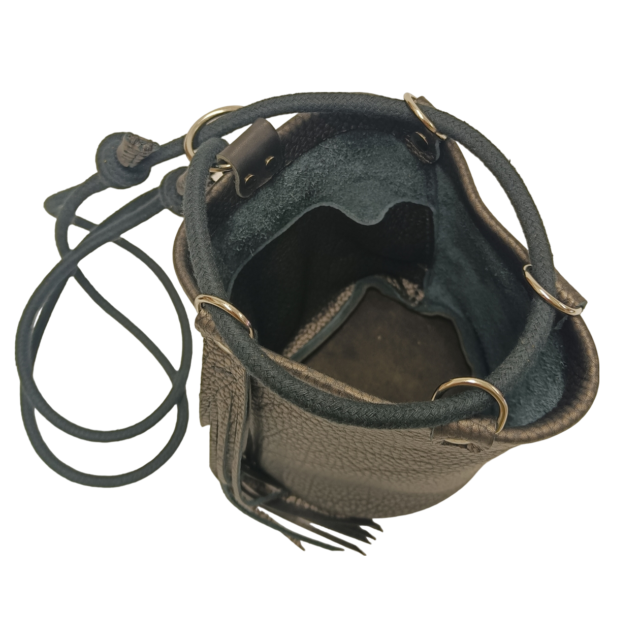 sac à dos bandoulière sac seau frange cuir français noir argenté bronze faméthic maroquinerie fabrication française made in france