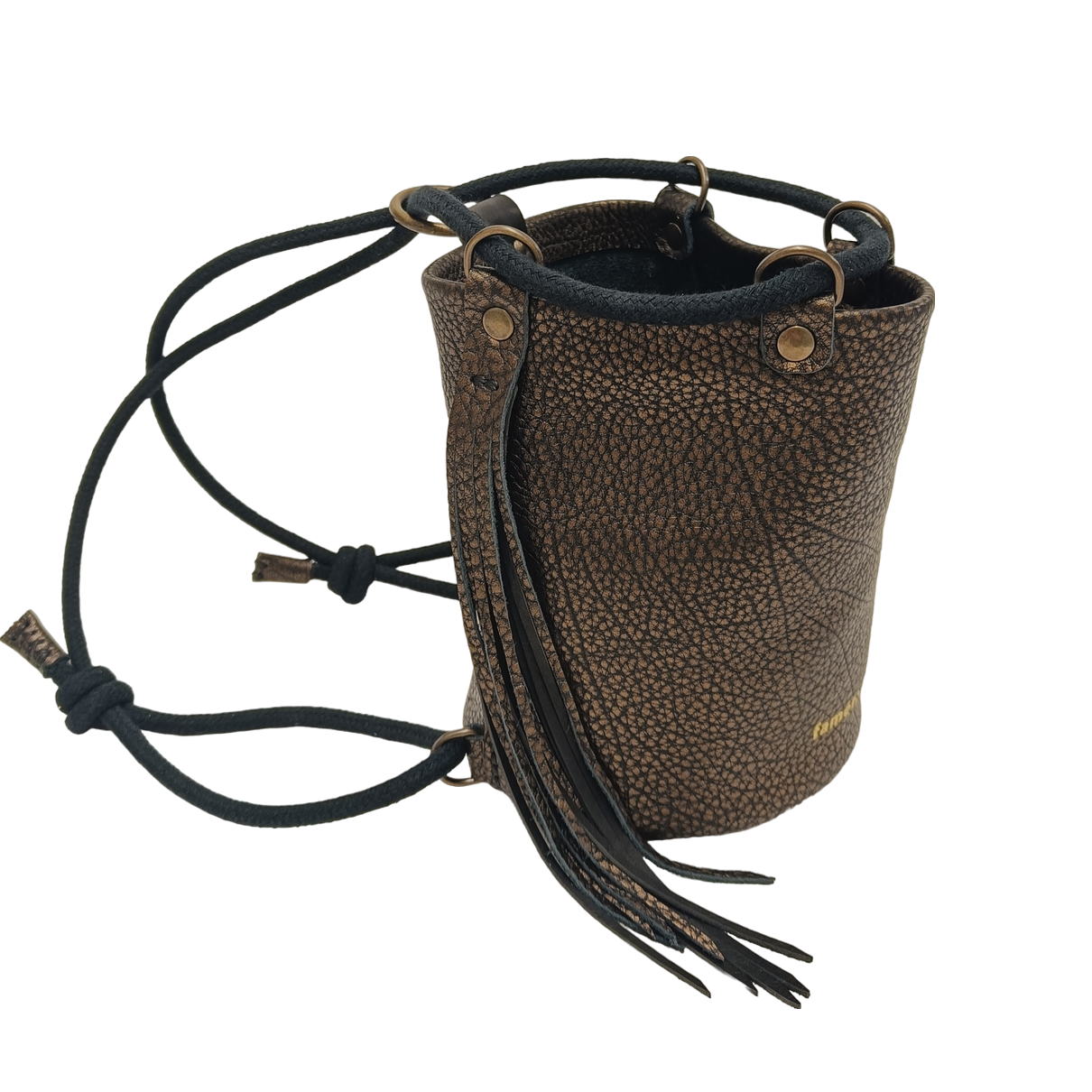 sac à dos bandoulière sac seau frange cuir français noir argenté bronze faméthic maroquinerie fabrication française made in france