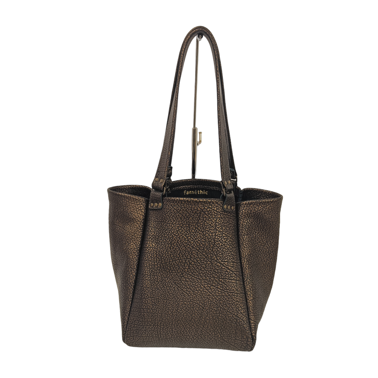 ophrys bronze noir argenté faméthic maroquinerie cuir français éthique mode durable cabas sac en cuir porté épaule