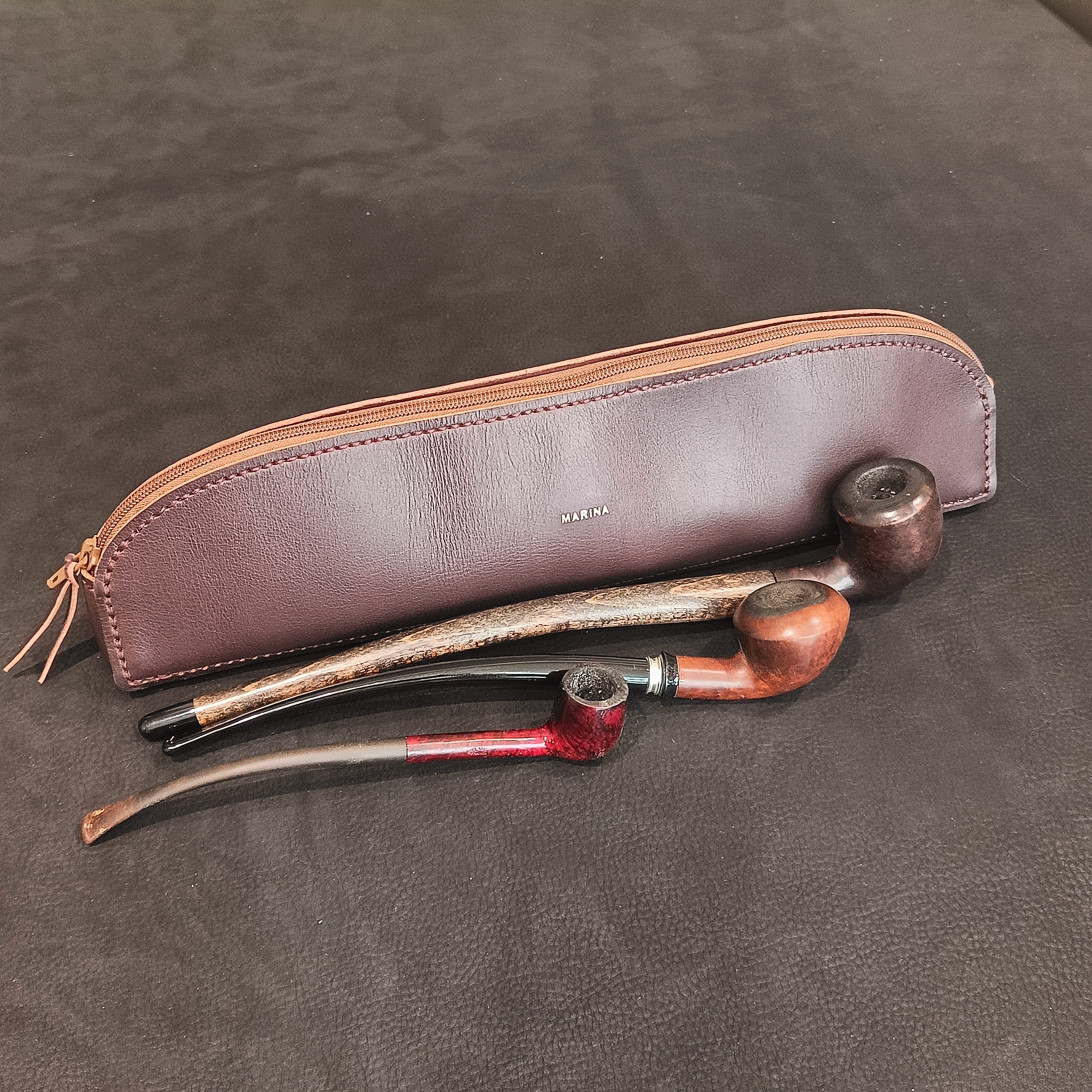 Trousse à pipes à tabac en cuir sur mesure