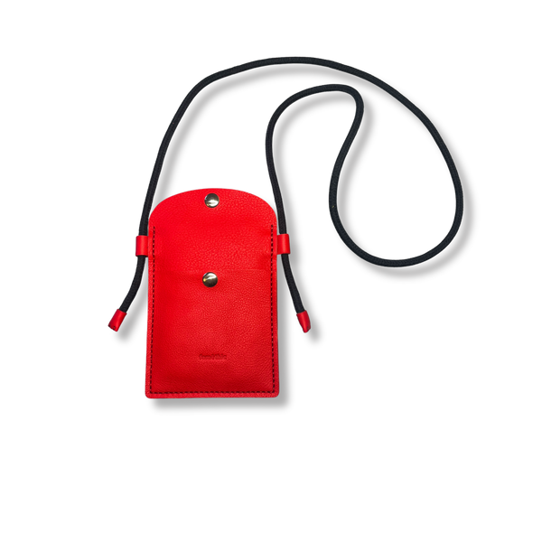 étui téléphone tour de cour en cuir rouge corail maroquinerie française faméthic