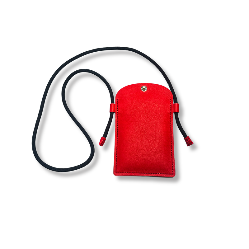 étui téléphone tour de cour en cuir rouge corail maroquinerie française faméthic