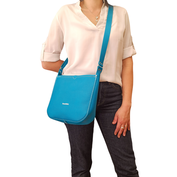 sac besace sac seau petit valériane turquoise cuir collection Marseille H2O faméthic maroquinerie