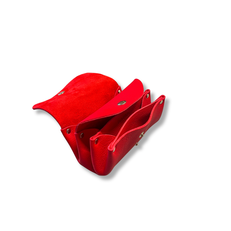 porte monnaie portefeuille cuir rouge corail maroquinerie française 