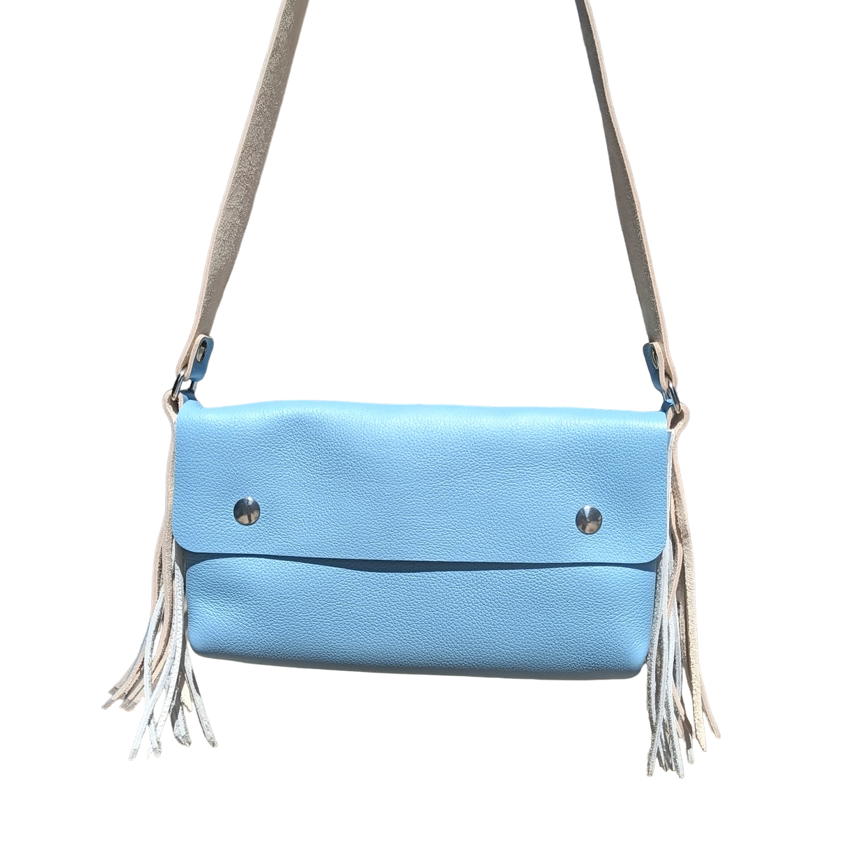 sac à main pochette anthyllis chaîne acier cuir français maroquinerie éthique responsable made in france faméthic rose bleu lavande blanc frange