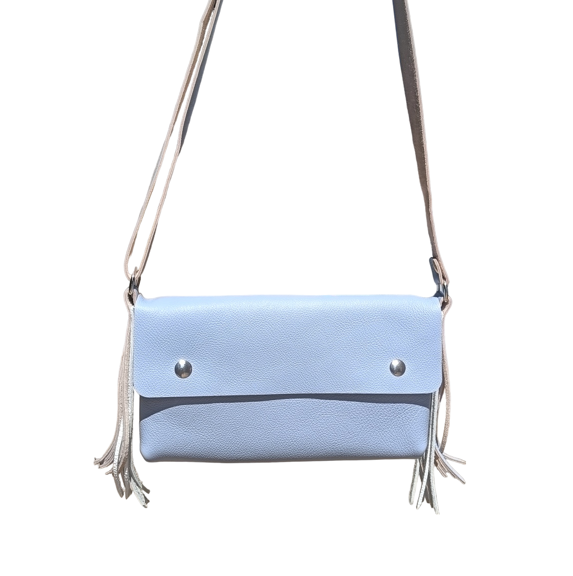 sac à main pochette anthyllis chaîne acier cuir français maroquinerie éthique responsable made in france faméthic rose bleu lavande blanc frange