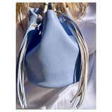 mini-camélée sac seau maroquinerie éthique responsable cuir sac à main frange collection optimiste faméthic marseille rose blanc bleu lavande