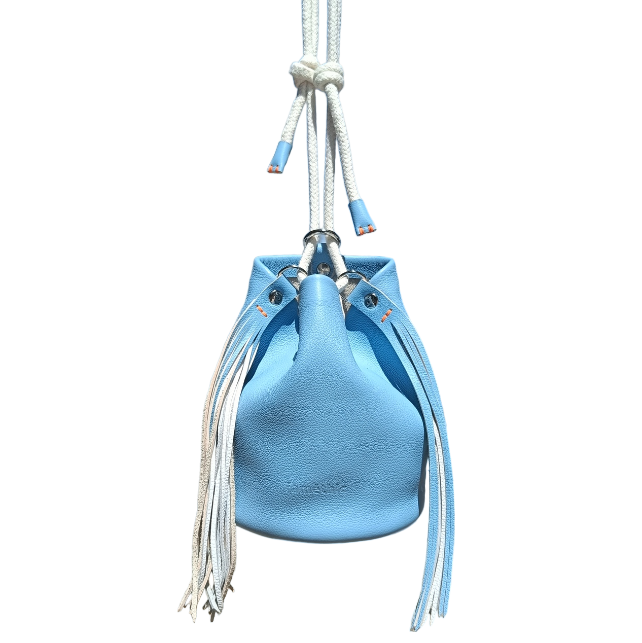 mini-camélée sac seau maroquinerie éthique responsable cuir sac à main frange collection optimiste faméthic marseille rose blanc bleu lavande