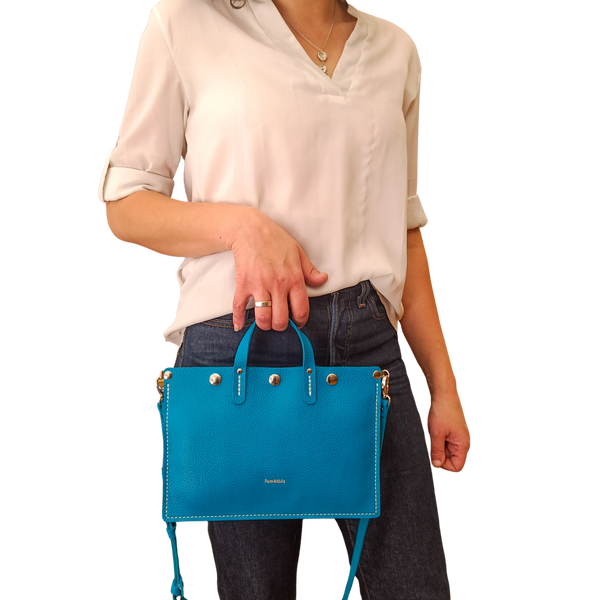 sac à main mini alfa cuir turquoise collection Marseille H2O faméthic maroquinerie