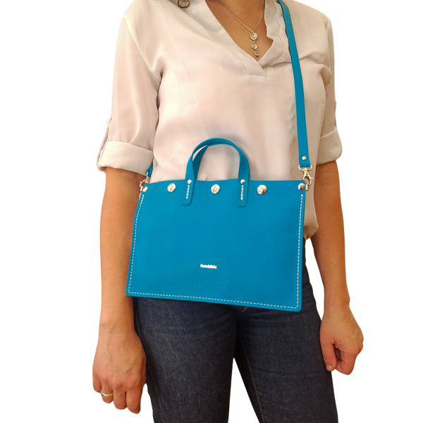 sac à main mini alfa cuir turquoise collection Marseille H2O faméthic maroquinerie