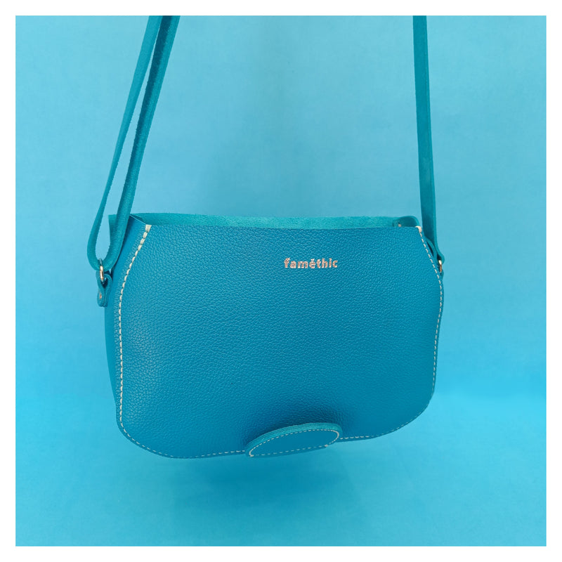 sac besace grande centaurée cuir turquoise collection marseille H2O maroquinerie