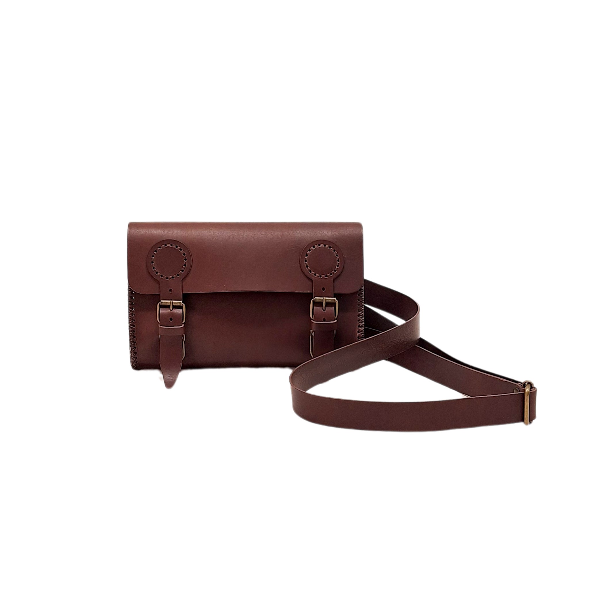 maroquinerie sac en cuir banane bandoulière sacoche cartable artisanal française cuir végétal faméthic passiflore marron foncè ébène