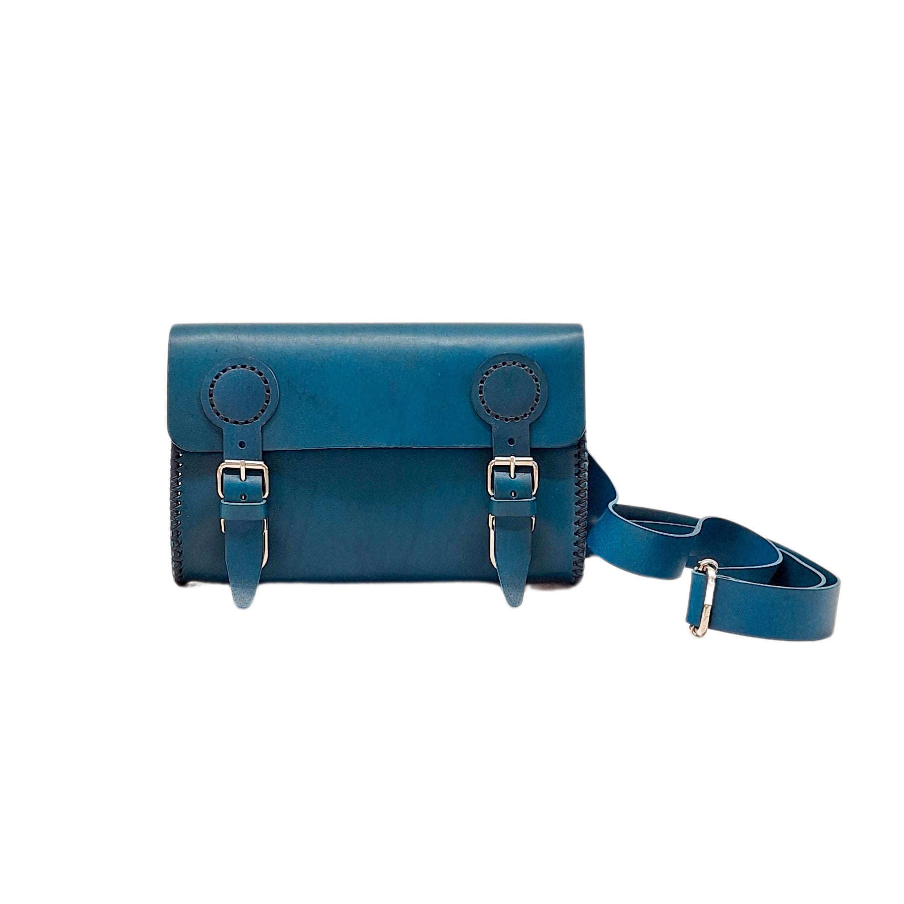 maroquinerie sac en cuir banane bandoulière sacoche cartable artisanal française cuir végétal faméthic passiflore turquoise