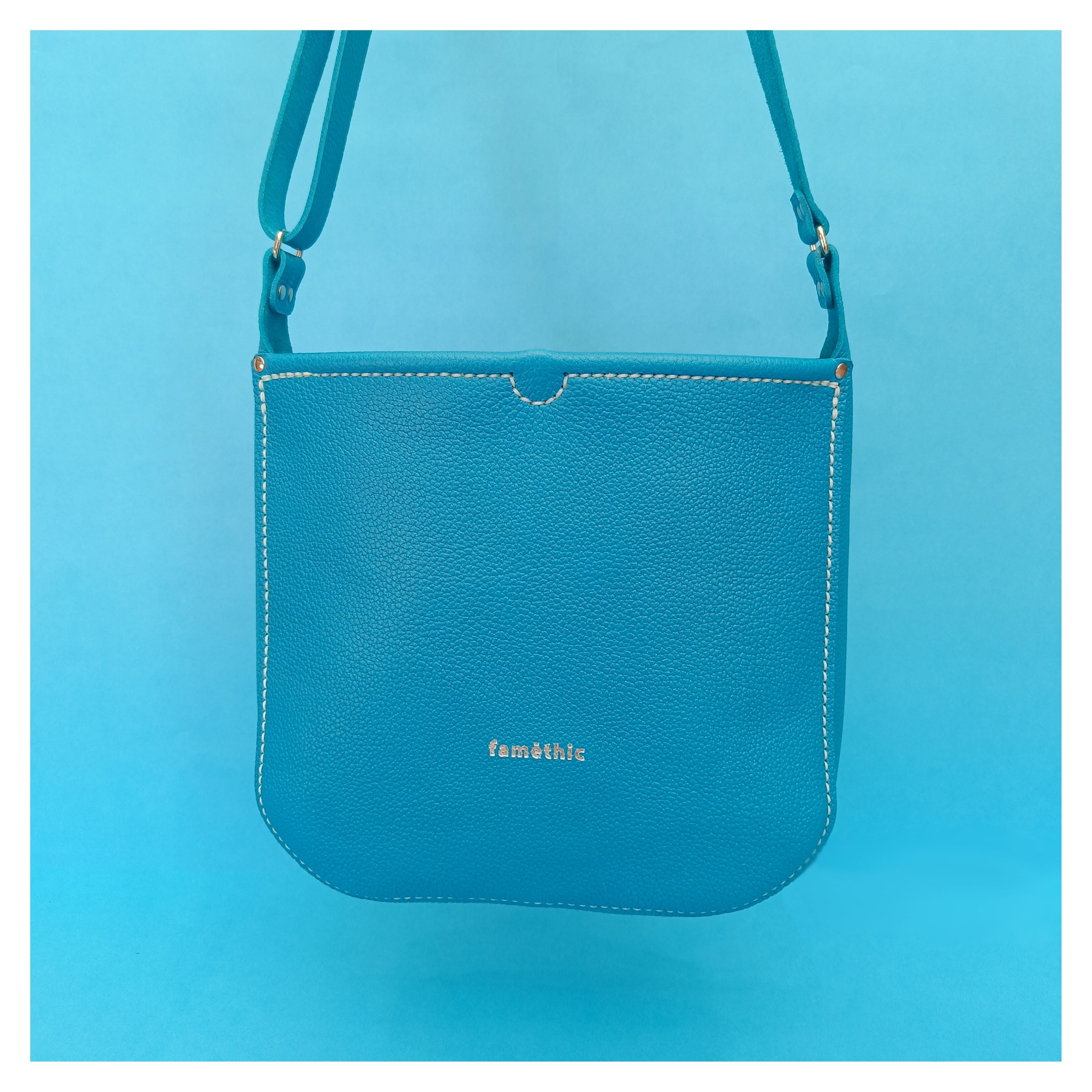 sac besace sac seau petit valériane turquoise cuir collection Marseille H2O faméthic maroquinerie