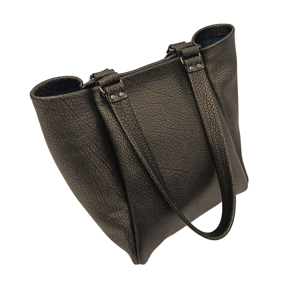 ophrys bronze noir argenté faméthic maroquinerie cuir français éthique mode durable cabas sac en cuir porté épaule