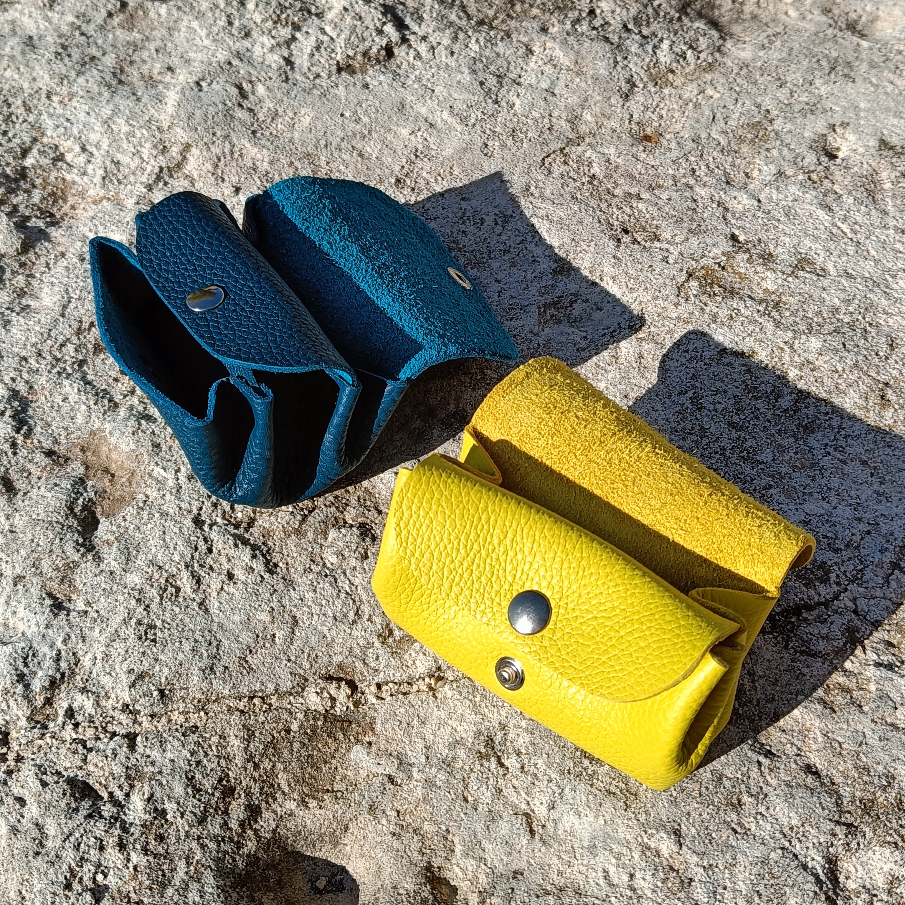 Porte-Monnaie Ibéris Jaune Citron et Bleu Canard Collection Capsule Europe Cuir Faméthic